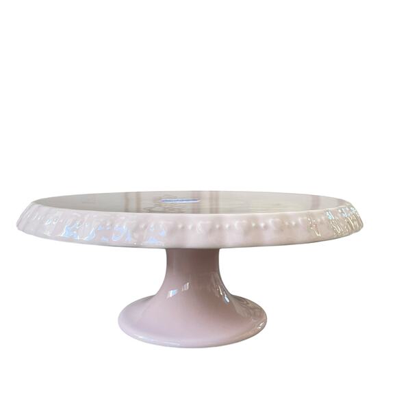 Pastel Pink Valentines Heart Embossed Pedestal Cake Stand Made in Portugal New - Picture 15 of 16